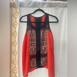 THML Orange and Black Tribal Tank Top